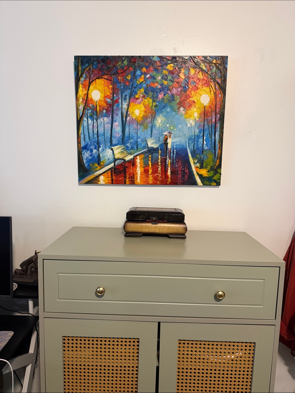 Colorful Rainy Park Wall Art Painting - Multicolor
